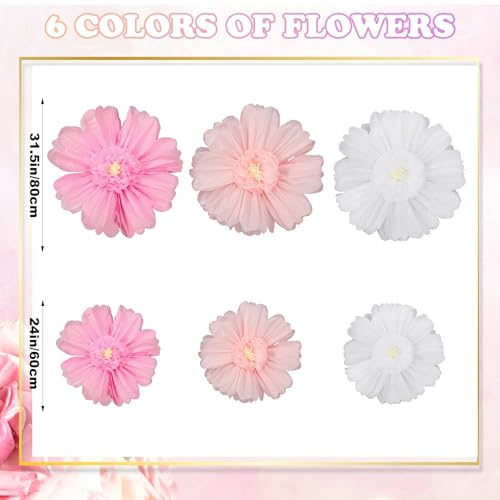 Giegxin 6 Pcs 31.5", 24" Pink, White Giant Paper Flower Large Tissue Paper Flower for Wall Big Pink Pom Pom Floral Decorations for Wedding Bridal Shower Baby Shower Tea Party Birthday Nursery Decor - color: Pink, White, size: 31.5", 24"