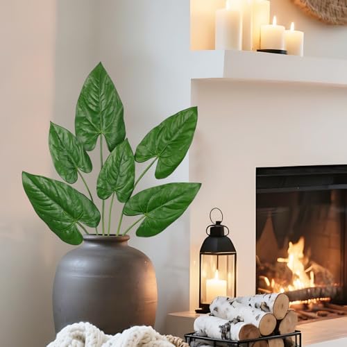 Hollyone 6 Pack Artificial Anthurium Leaves with Stems Real Touch Faux Anthurium Safari Leaf Fake Palm Tropical Plants for Vase Hawaiian Luau Party Jungle Beach Table Home Wedding Kitchen Decor - color: Anthurium, size: Leaves Stem