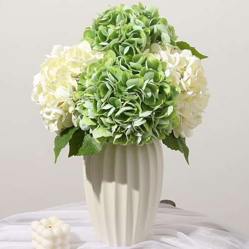 Nubry 4Pcs Hydrangea Artificial Flowers, 22.5In Latex Faux Real Touch Large Hydrangea Flowers with Long Stems & Leaves for Home Office Decor Wedding Party Arrangements(Beige&Green) - color: Beige&green, size: 4 Pcs