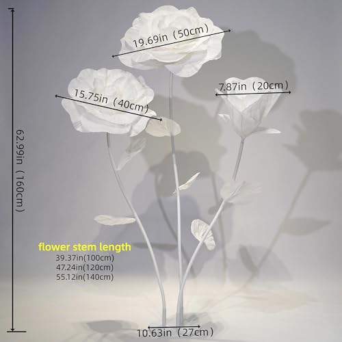 Giant Artificial Rose Decor, Oversized Standing Flower for Wedding Receptions, Photo Shoots, Parties & Romantic Spaces (White) - color: White