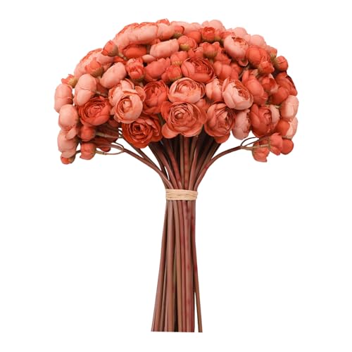 32Pcs Ranunculus Artificial Flowers Burnt Orange - Faux Silk Mini Peonies for DIY Wedding Bouquet, Home Decor, Bridal Shower Centerpieces - color: Burnt Orange