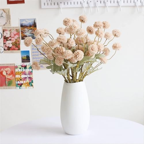 6pcs Pompon Mum Artificial Flower, Faux Silk Mini Chrysanthemum with Stems, for DIY Bouquet Centerpieces Office Wedding Decoration (Beige) - color: Beige