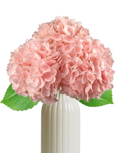 3Pcs Real Touch Light Pink Hydrangea Artificial Flowers - 16.7" 3D Latex Light Blush Pink Faux Hydrangeas with 7.1" Large Head for Bridal Bouquet, Baby Shower Decor - color: Light Pink
