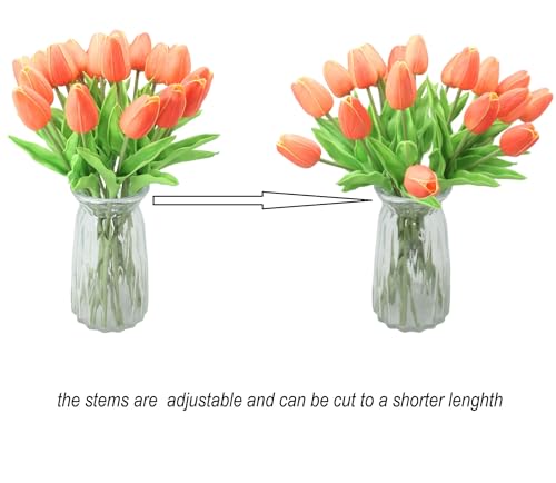 Artificial Flowers 10 Heads Mini Real Touch Artificial Tulip for Home Wedding Party Centerpiece Decoration (Gradient Orange) - color: Gradient Orange