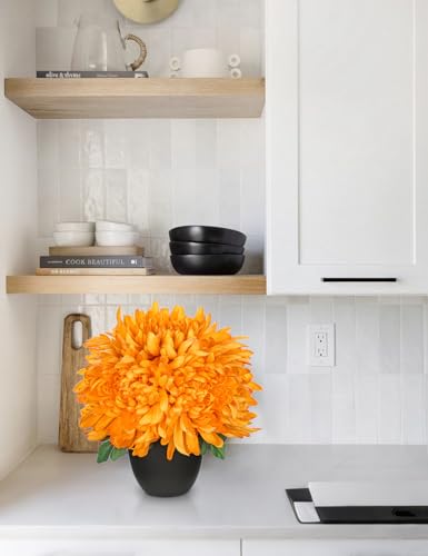 Briful Fake Mums Flower in Black Pot Realistic Silk Chrysanthemums Artificial Flowers Fall Mums for Home Decor Indoor Wedding Farmhouse Centerpiece Table, Orange - color: Orange