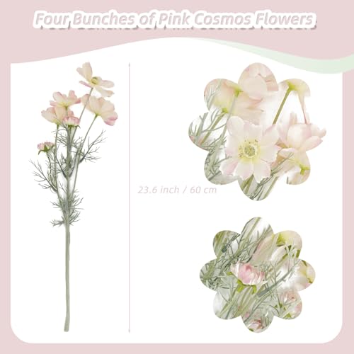 Pink Artificial Flowers Calliopsis Silk Flower Arrangements, 4 Pcs Long Stem Cosmos Plastic Flowers for Vase, 23.6 Inch Wildflowers Artificial Flowers Bulk for Decor, Wedding Centerpieces, Garden - color: Pink, size: 4pcs