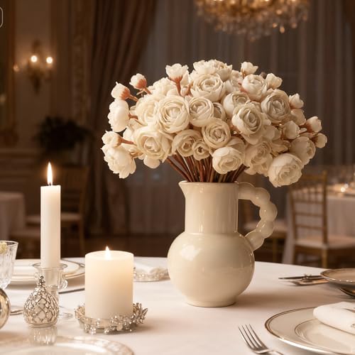 24 Stems Artificial Ranunculus Flowers - 96 Bloom Faux Silk Ranunculus Bouquet for Wedding Decorations, Home Décor, Holiday Arrangements & Large Event Centerpieces (Beige) - color: Beige