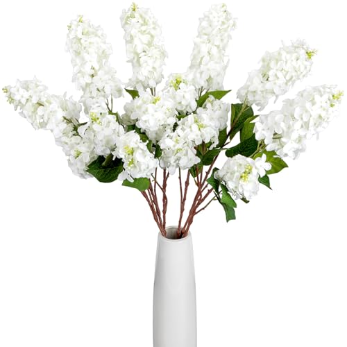 4PCS 30inch Lilac Artificial Flowers White Fake Delphinium Long Stem Silk Real Touch Flower Faux Lilac Floral Arrangement for Tall Vase Table Centerpieces Wedding Garden Home Decoration(White) - color: 30inch White