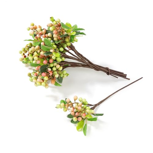 SHACOS Artificial Pink Berry Stems 20 PCS Fake Berries Branches Spray with Green Leaves 9.8 inch Small Berry Picks for Christmas Decorations Crafts Filler Holiday Home Decor, Pink - color: Pink, size: 20 PCS
