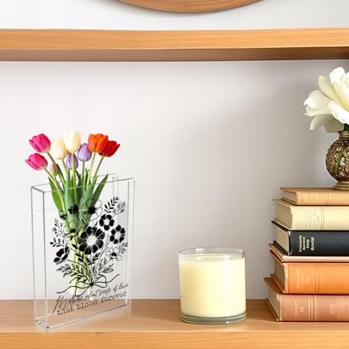 Moms Book Flower Vase Mothers Day Birthday Thank You Gifts for Mom Mother from Daughter Son Mothers Plant Seed of Love Bloom Forever Cute Acrylic Book Shaped Vase Decor for Home Office Table Vase 3805 - style: Colonial