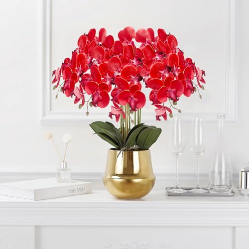 Artificial Phalaenopsis 5 Pcs Artificial Flowers Artificial Orchid Flowers Stem Fake Plants for Décor (Red Spot) - color: Red Spot