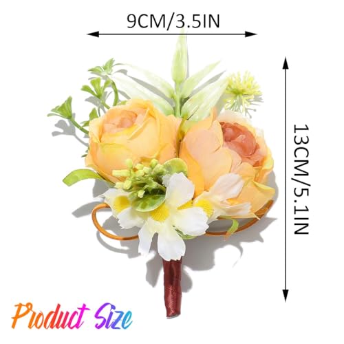Wedding Rose Boutonniere Groom Flower Buttonholes Prom Suit Decoration for Men (Yellow) - color: Yellow