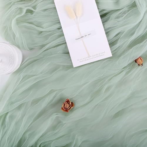 Sage Gauze Table Runner 10ft Rustic Cheese Cloth Table Runner Boho Style Decorations for Romantic Date Wedding Party Baby Shower Photography Decoration - color: Sage, size: 10 ft × 1 pc