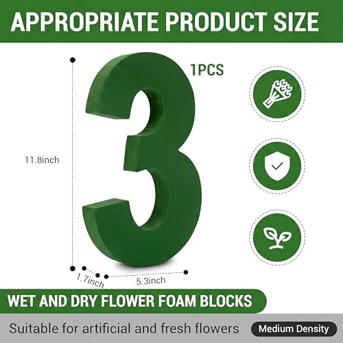 Leinuosen Dry and Wet Floral Foam Numbers Blocks Green Foam Blocks for Fresh and Artificial Flowers for Weddings Birthday Flower Arrangement Craft Project Garden Decoration(Number 3) - style: Number 3