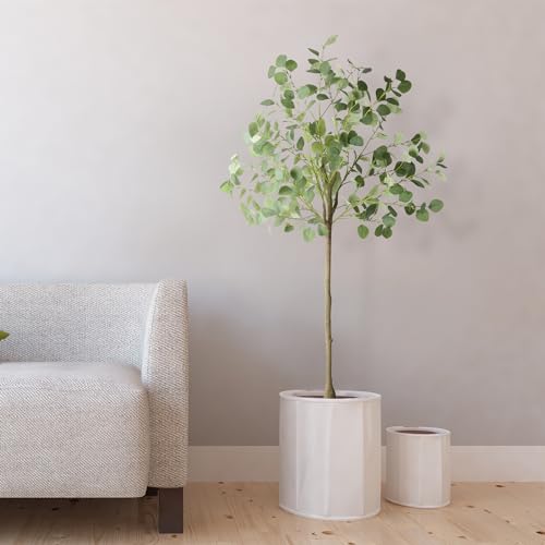 Artificial Eucalyptus Tree,5Ft Tall Fake Potted Tree Silk Faux Eucalyptus Tree with Plastic Nursery Pot, Artificial Plants for Home Office Indoor Decor - size: 5ft