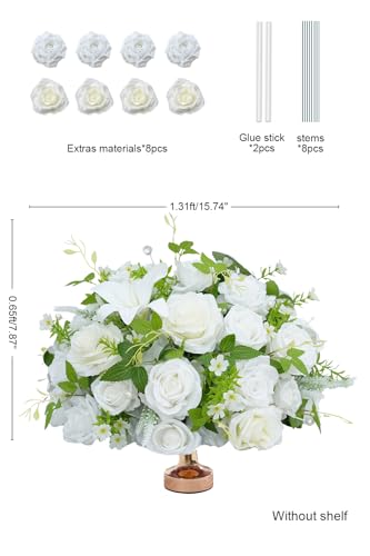 2pcs 15inch Centerpieces Table Decorations White & Green Artificial Flowers Roses Balls for Wedding Centerpiece Party Bouquet Faux Floral Arrangement (Without Stand) - color: 2pcs 15'' White Green