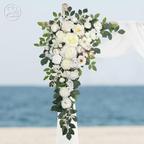 Odouzy Wedding Arch Flowers,Artificial Flower Arch Decor,2pcs Artificial Flower Arrangement for Wedding Decor Reception Backdrop Floral Decorations (White) - color: White
