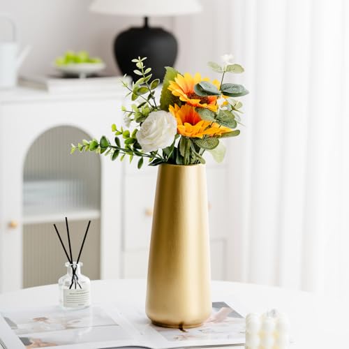 Light Gold Vase - 10" Gold Ceramic Flower vase for Home/Table/Accent Decor, Minimalist Modern Vases Ceramic for Centerpieces, Room Decor, Living Room, Bedroom or Gift - color: Light Gold, size: Super Big