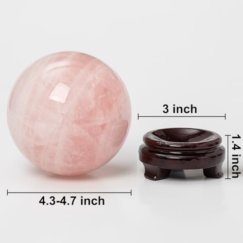 Large Rose Quartz Crystal Sphere Natural Pink Healing Crystal Ball with Stand Meditation Decorative Balls Home Decor 110-120mm/4.3-4.7" - color: Rose Quartz, size: 4.3 - 4.7 inches