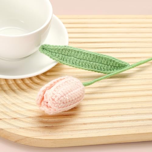MECCANIXITY Tulip Crochet Flowers, Artificial Knitted Tulip Flower Completed Handmade Tulips Bouquet for Gift Home Birthday Wedding Decoration, Skin Color Pack of 10 - color: Skin Color