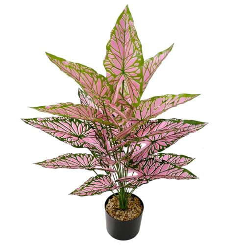 Aglaonema Plant with Variegated Green and Red Leaves, Fake Tree Leaf Simulation Flower Bonsai for Party Decoration Artificial Plants Floor Home Room Decor Ornament (Pink No Flowerpot, 75cm) - color: Pink No Flowerpot, size: 75cm