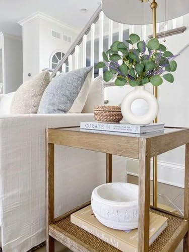 Artificial Eucalyptus Stems in Ceramic Vase 14.23" Fake Eucalyptus Plant Decor White Donut Vase with Greenery Centerpiece Table Decorations Small Faux Green Plant for Home Farmhouse Wedding Table - color: Whie