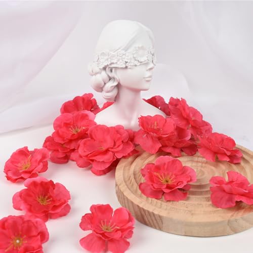Artificial Cherry Blossom Flower Heads, Fake Silk Sakura Floral Heads for Bridal Hair Clips Headbands Dress DIY Accessories Wedding Party Supply Table Decorative (100pcs Rose) - color: Rose