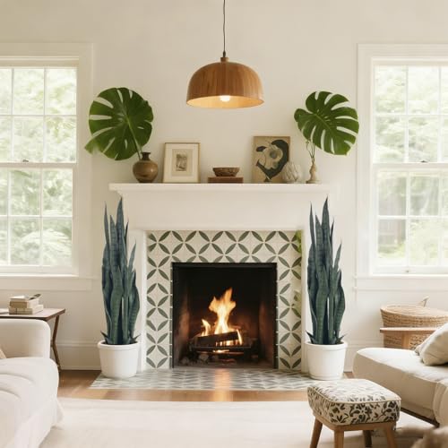 3FT-2PCS Artificial Snake Plant, 24 PVC Lifelike Leaves, 35in Faux Sansevieria for Indoor Home & Garden Decor, Potted Mother-in-Law's Tongue Plants, Green - color: Green