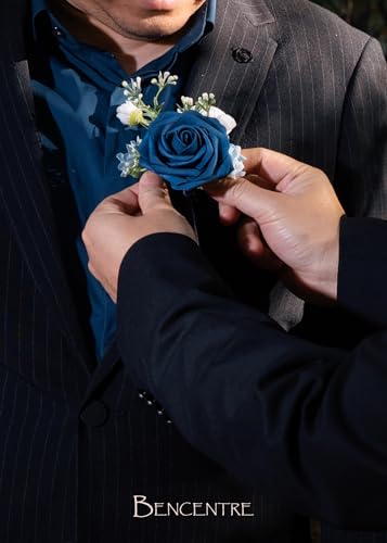 Navy Blue Boutonniere for Men,Prom boutonnieres,Groom and Groomsmen Boutonniere for Wedding Ceremony Anniversary, Formal Dinner Party and Grad Night (Set of 6) - color: Navy Blue, size: set of 6