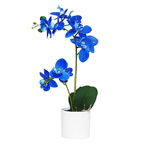 Blue Orchid Artificial Flowers in Pot, Fake Potted Orchid Flowers, Decoration for Home Office Wedding - color: Blue