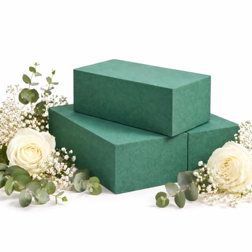 FLOFARE Pack of 3 Floral Foam Blocks Each (5.5"L x 3.1"W x 1.7"H) Green Wet & Dry Flower Foam for Fresh & Artificial Flower Arrangement, Plant Foam, Florist Supplies for DIYs, Arts, Crafts & Weddings - size: Pack of 3