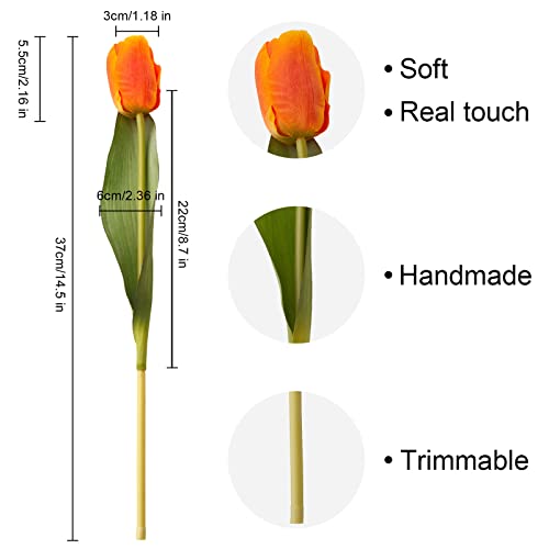 20PCS Artificial Tulips Real Touch Faux Flower Moisturizing Tulips for Photography Ornaments Home Garden Wedding Party Decor Fake Flowers (Orange) - color: Orange
