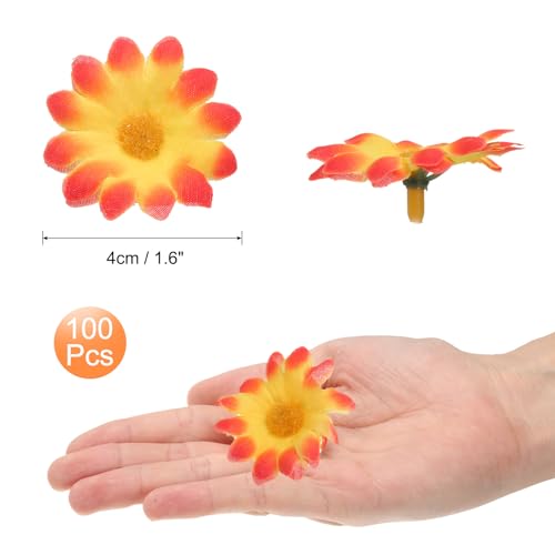 uxcell 100pcs Artificial Daisies Flower Heads,1.6" Silk Fake Daisies Heads Mini Daisies Artificial Flowers Bulk for DIY Wedding Bouquets Centerpieces Party Home Decorations, Orange/Yellow - color: Orange/Yellow