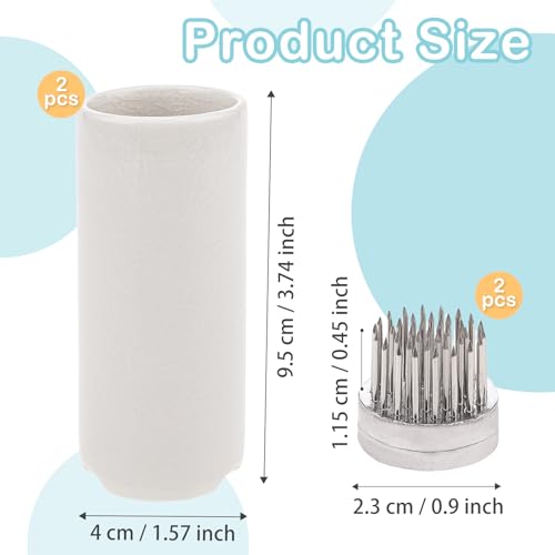 Folmywy 2 Pack Ceramic Ikebana Vase Kit Flower Frog White Small Vases Flower Stem Holder with 0.91 Inch Kenzan for Valentine's Day Dining Table Restaurant Dresser Bookshelf Home - color: 2 Pack