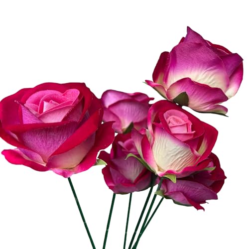 FagusHome 30 Pcs Silk Rose Artificial Flowers Roses Bulk Bouquet Fake Flowers Rose Heads with Stems for Home Wedding Decor (Red Pink) - color: Red Pink