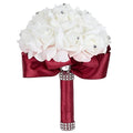 Burgundy Wedding Bouquet for Bride Bridesmaid Toss Bouquet Crystals Silk Rose Bridal Bouquet for Wedding Party (Burgundy White) - color: Burgundy +White