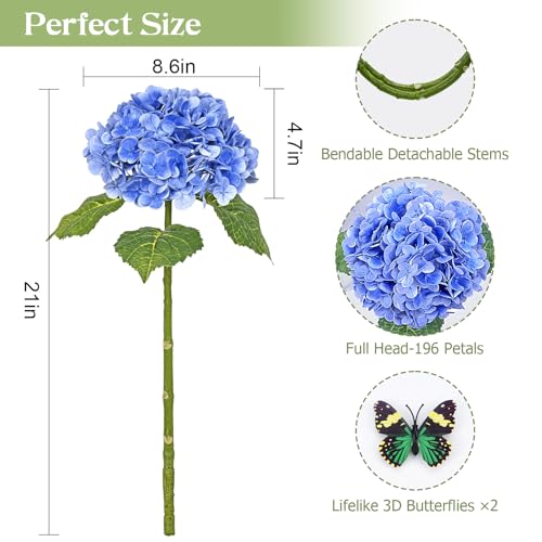 Waipfaru 21" Real Touch Dark Blue Hydrangea Artificial Flowers with Long Stem & Leaves, Full Latex Faux Hydrangea Flowers for Home Decor Party Floral Arrangements Wedding Bouquets Centerpieces, 3Pcs - color: Dark Blue, size: 3pcs