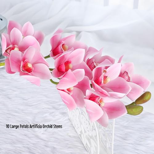 XIYUAN 28.5inch Artificial Phalaenopsis Flowers 2 Bunch 10 Large Petals Orchids Fake Cymbidium Flowers Artificial Orchid Flowers Stem Plants Latex Phalaenopsis Branches for Home Décor (Pink) - color: Pink 10 Heads