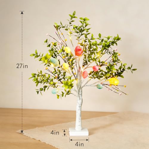 Easter Decoration Set, 27-inch Easters Egg Tree with LED Lights, Perfect for Spring and Easter Decorations, can be Used as a Tabletop Bonsai-Style Illuminated Artificial Tree or a Festive Centerpiece - color: White