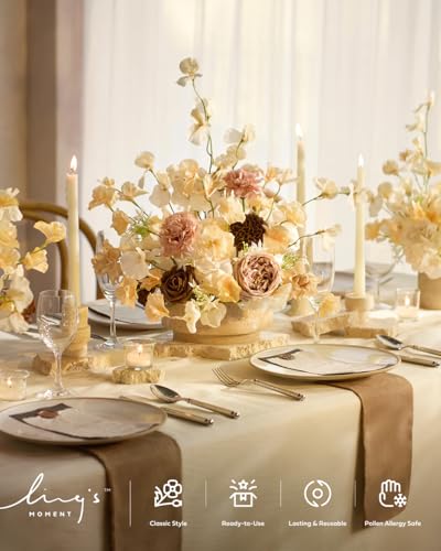 Ling's Moment Fake Flowers Box, Faux Peony Artificial Dahlia Foam Roses Silk Carnation for Centerpiece Bouquet Wedding Floral Arrangement Bridal Shower Party, Earth Brown & Butter Yellow, Deluxe Combo - color: Brn-earth Brown & Butter Yellow, size: Deluxe