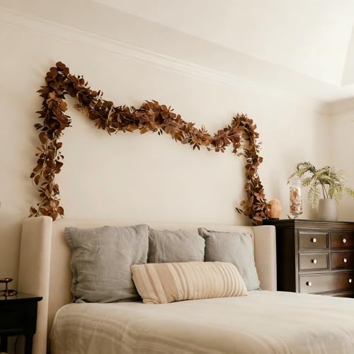 CQURE 12 Pack 84Ft Eucalyptus Garland,Artificial Eucalyptus Willow Leaves Table Greenery Garland Wreath Vines for Wedding Party Table Fireplace Bedroom Wall Room Decor - size: 84Ft-12Pack-Willow-Brown