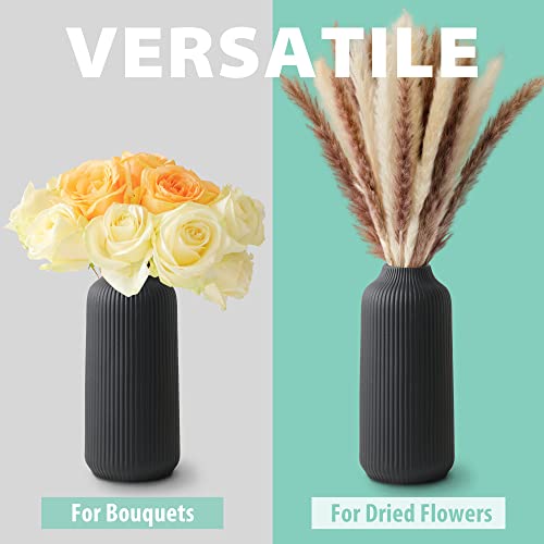 flature Ceramic Vase in Nordic Style, Decovase Large for Pampas Grass as Boho Deco, Vase Black Matt 8 inch for Flowers, Scandinavian Design Home Decoration for Fresh Flowers, Dried Flowers (Size M) - color: Black, size: Single Medium