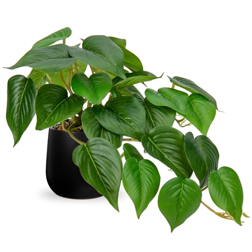 DILATATA Fake Plants Indoor 8 Inch Artificial Pothos Plant in Black Ceramic Pot - Faux Potted Pothos Plant for Home Aesthetic Decor Living Room Shelf Office - color: Pothos #Ceramic