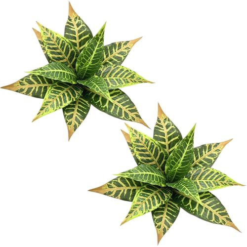 PASYOU Artificial Aglaonema Plant, Fake Codiaeum Variegatum Plants 2 Pack, Faux Magnolia Plastic Evergreen Shrubs, UV Resistant Greenery, Indoor Outdoor Decor Home Garden Decorations - Striped Leaves - color: Aglaonema - Codiaeum Variegatum 2 Pack