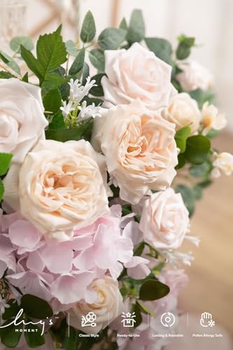 Ling's moment 2PCS Pink Artificial Floral Swags Wedding Arch Flower Garland Cream Rose Flowers Greenery for Table Backdrop Easel Wall Entryway Outdoor Board Decor - color: Pk-cream