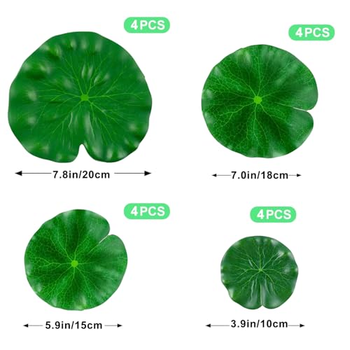20 Pcs Realistic Lily Pads Leaves for Ponds, 4 Kinds Artificial Floating Foam Lotus Leaves, Water Lily Pads Foliage Pond Decor for Pond Pool Koi Fish Patio Aquarium