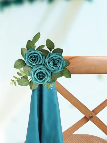MACTING Artificial Rose Flowers 30PCS Real Touch Fake Flowers with Stem Foam Roses for DIY Wedding Bouquets Table Centerpieces Floral Arrangements Party Home Spring Valentines Day Decor,Peacock Green - color: Peacock Green, size: 30PCS