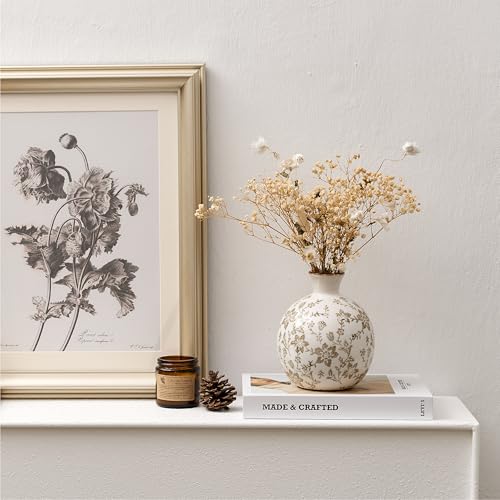 5.98" Ceramic Flower Decorative Antique Vase, Vintage Rustic Chinoiserie Floral Vase for Home Decor, Living Room, Bookshelf, Office, Entryway, Garden, Chinoiserie Decor, Tuscan Decor - color: Brown- 5.98"