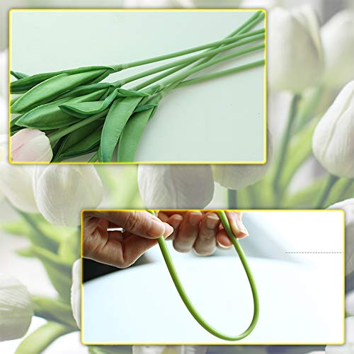 30pcs Real Touch Tulips PU Artificial Flowers, Fake Tulips Flowers for Arrangement Wedding Party Easter Spring Home Dining Room Office Decoration. (White) - color: White