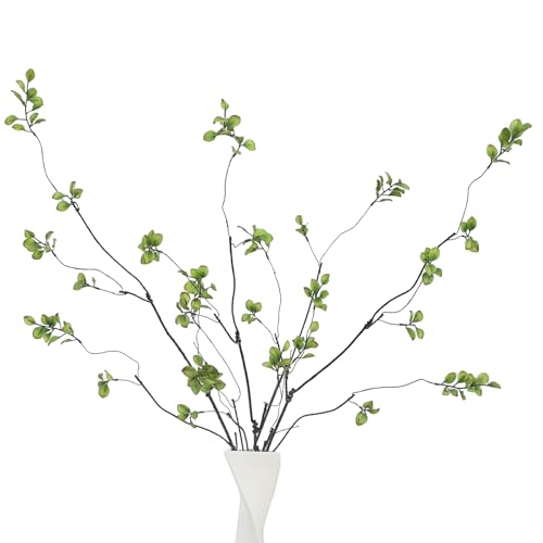4 Pcs 38.5" Tall All-Green Artificial Branches with Leaves, Realistic Faux Ficus Greenery Stems, Bendable Fake Plant Twigs for Tall Floor Vases, Home Centerpiece, Office & Spring Decor - color: Green